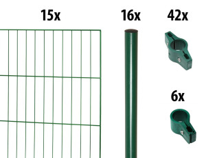 Floraworld Einstabmatten-Zaun Set Classic 30 m 200 x 100 cm inkl. 16 Pfosten 150 cm moosgrün
