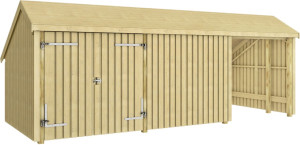 Plus Gartenhaus Multi 3 Module 645 x 455 cm natur mit Doppeltür und Wand