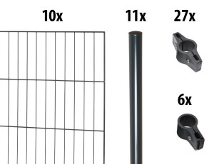 Floraworld Einstabmatten-Zaun Set Classic 20 m 200 x 100 cm inkl. 11 Pfosten 150 cm anthrazit