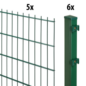 Floraworld Doppelstabmatten-Zaun Set Comfort 10 m 201 x 103 cm inkl. 6 Pfosten 160 cm moosgrün