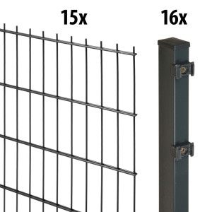 Floraworld Doppelstabmatten-Zaun Set Comfort 30 m 201 x 143 cm inkl. 16 Pfosten 200 cm anthrazit