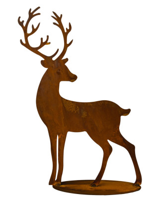 Badeko Gartenfigur Hirsch Leon mit Bodenplatte Stahl 76 x 60 cm braun