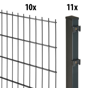 Floraworld Doppelstabmatten-Zaun Set Comfort 20 m 201 x 183 cm inkl. 11 Pfosten 240 cm anthrazit
