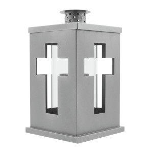 Weitere Grablaterne mit Kreuzmotiv aus Metall 13 x 21 cm silber