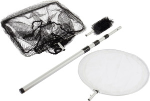 Heissner Teichkescher-Set 3in1 Kescher+Reiniger+Bürste, Teleskop-Stiel