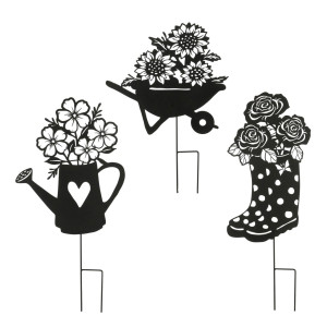 Mica Decorations Gartenstecker Stiefel Schubkarren Gießer Eisen 81 cm schwarz 3-fach sortiert