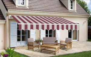 TrendLine Gelenkarm-Markise 4 x 2,5 m rot-weiß-weiß gestreift