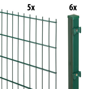 Floraworld Doppelstabmatten-Zaun Set 10 m 201 x 123 cm inkl. 6 Pfosten 170 cm moosgrün