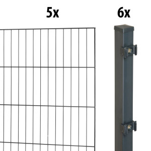 Floraworld Einstabmatten-Zaun Set Classic 10 m 200 x 150 cm inkl. 6 Pfosten 220 cm anthrazit
