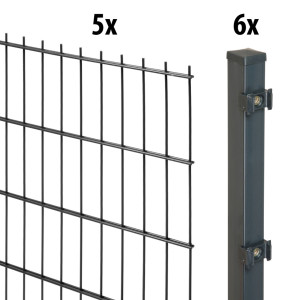 Floraworld Doppelstabmatten-Zaun Set 10 m 201 x 123 cm inkl. 6 Pfosten 170 cm anthrazit