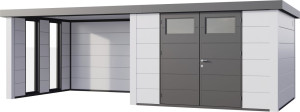 Telluria Gerätehaus Classico Lounge XL mit Fenstern 3330 links EW weiß 792 x 298 cm