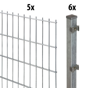 Floraworld Doppelstabmatten-Zaun Set 10 m 201 x 203 cm inkl. 6 Pfosten 260 x 4 cm feuerverzinkt