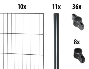Floraworld Einstabmatten-Zaun Set Classic 20 m 200 x 175 cm inkl. 11 Pfosten 225 cm anthrazit