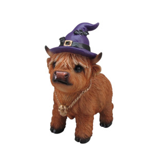 FD Dekofigur Kuh mit Hexenhut Highland Cattle Halloween 19 x 9 cm braun