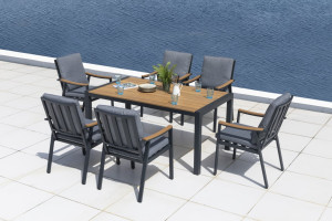 Primaster Dining Möbelset Eukalyptus Shanghai 7-teilig mit Tisch und Stühlen