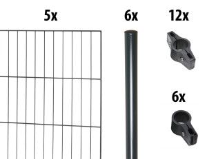 Floraworld Einstabmatten-Zaun Set Classic 10 m 200 x 125 cm inkl. 6 Pfosten 175 cm anthrazit