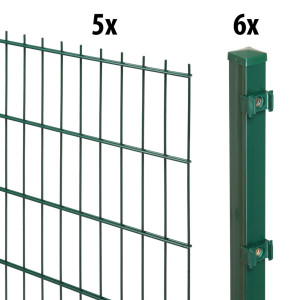 Floraworld Doppelstabmatten-Zaun Set 10 m 201 x 83 cm inkl. 6 Pfosten 125 cm moosgrün