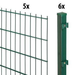 Floraworld Doppelstabmatten-Zaun Set 10 m 201 x 183 cm inkl. 6 Pfosten 240 cm moosgrün