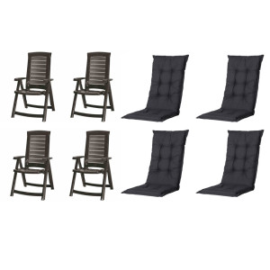Jardin Gartenstuhl-Set Aruba mit Auflagen graphit/schwarz 8-tlg.