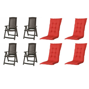 Jardin Gartenstuhl-Set Aruba mit Auflagen graphit/rot 8-tlg.