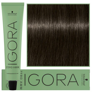 Schwarzkopf Professional Igora Zero Amm - profesjonalna farba do włosów bez amoniaku, 60ml 4-13  |  Średni Brąz Cendré Matowy