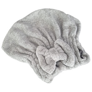 DeniCarte Turban do włosów z kokardką, ręcznik szybkoschnący z mikrofibry, szary