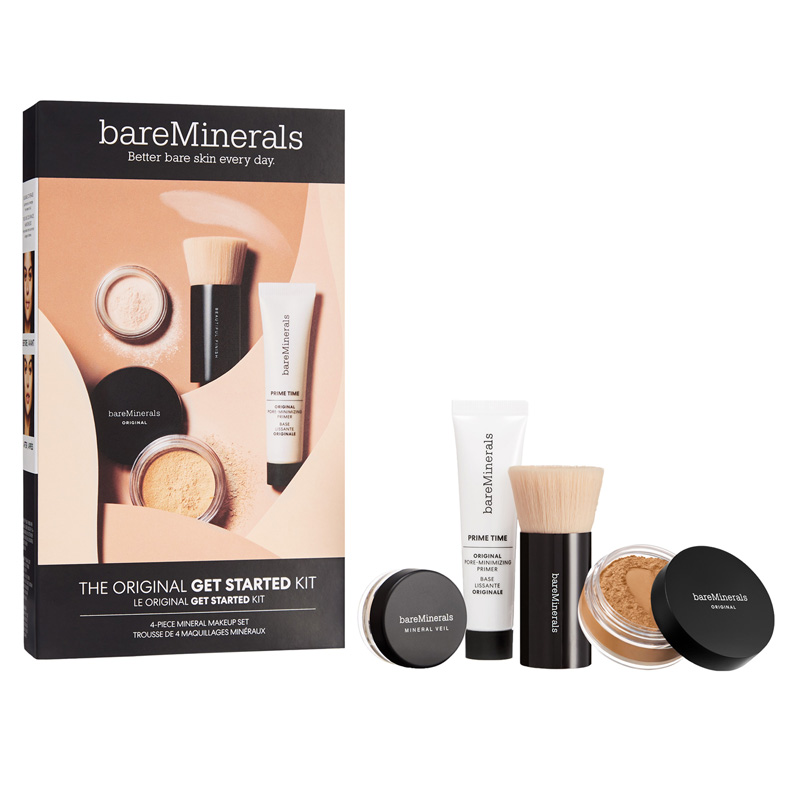 bareMinerals The Original Get Started Kit -Neutral Tan | 4-Piece Makeup Pack | Set of Foundation, Primer, Mineral Veil & Brush
