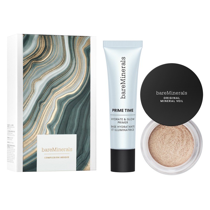 bareMinerals Complexion Heroes Prime & Set Duo | Hydrating Primer & Setting Powder | Long Wear Makeup | Blurs Pores & Fine Lines | Natural Glow Beauty