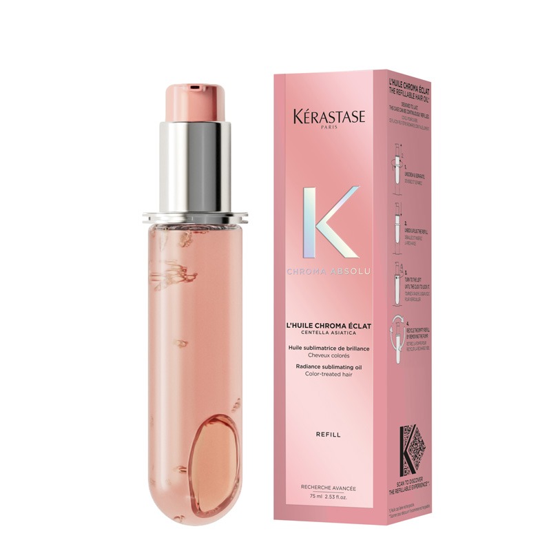Kerastase Chroma Absolu Hair Oil Huile Chroma Éclat Refill Capsule, for Fine-Medium Hair with Amino Acid & Lactic Acid 75ml
