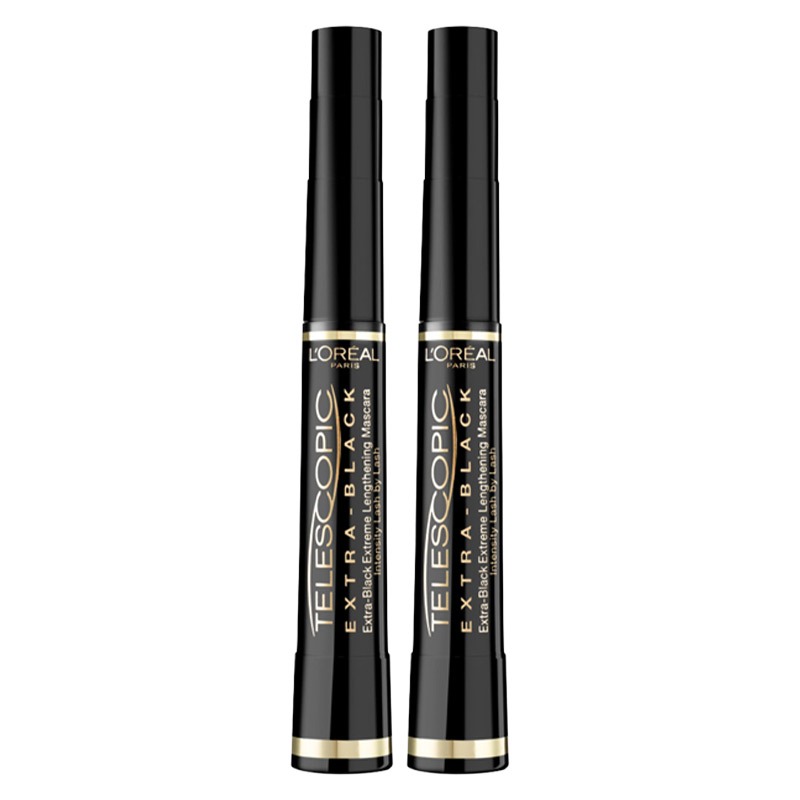 L'Oreal Paris DOUBLE Mascara, Telescopic Mascara Extra Black For Intense Definition & Length, Precise Application Brush For Up To 60% Longer-Looking Lashes, Smudge-Proof And Ophthalmologist T
