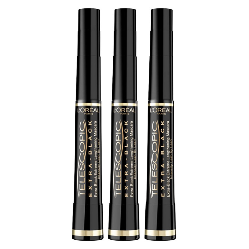 L'Oreal Paris TRIPLE Mascara, Telescopic Mascara Extra Black For Intense Definition & Length, Precise Application Brush For Up To 60% Longer-Looking Lashes, Smudge-Proof And Ophthalmologist T