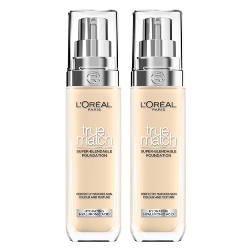 L'Oreal Paris DOUBLE Foundation For Face, Skincare Infused With Hyaluronic Acid, True Match Hydrating Liquid Foundation For All Skin Tones, Spf 16, 1.5N Linen, 30 Ml