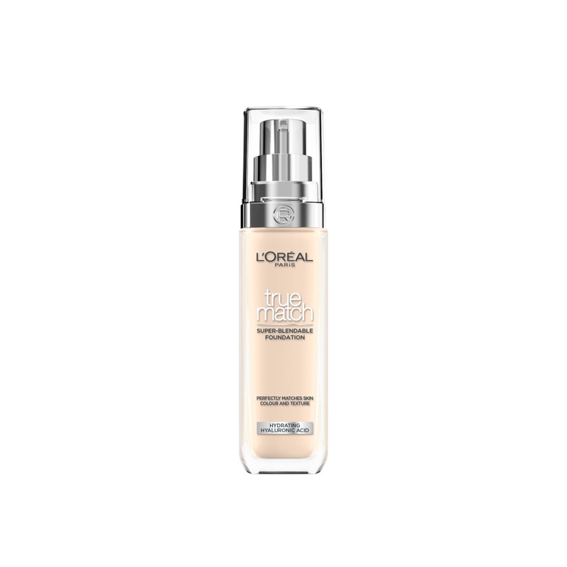L'Oreal Paris Foundation For Face, Skincare Infused With Hyaluronic Acid, True Match Hydrating Liquid Foundation For All Skin Tones, Spf 16, 1W Golden Ivory, 30 Ml