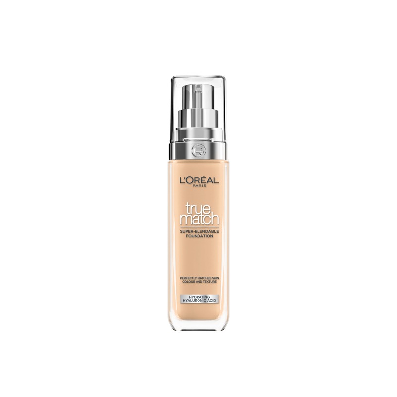 L'Oreal Paris Foundation For Face, Skincare Infused With Hyaluronic Acid, True Match Hydrating Liquid Foundation For All Skin Tones, Spf 16, 3W Golden Beige, 30 Ml