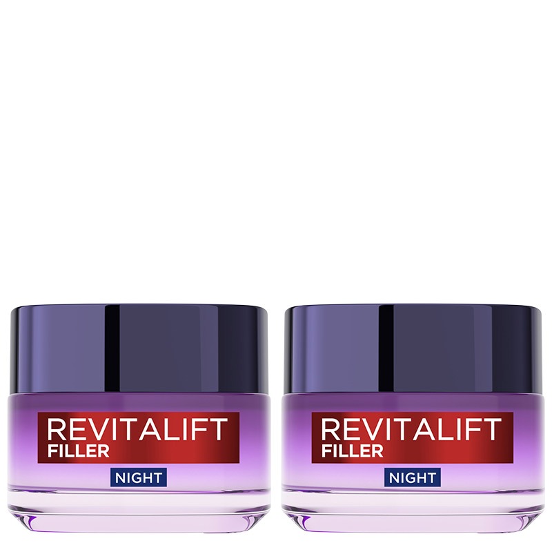 L'Oreal Paris DOUBLE Revitalift Filler Replumping Anti-Ageing Night Cream, Smooth Wrinkles, Moisturise, And Replumps Skin With Micro And Micro-Epidermic Hyaluronic Acid, 50Ml
