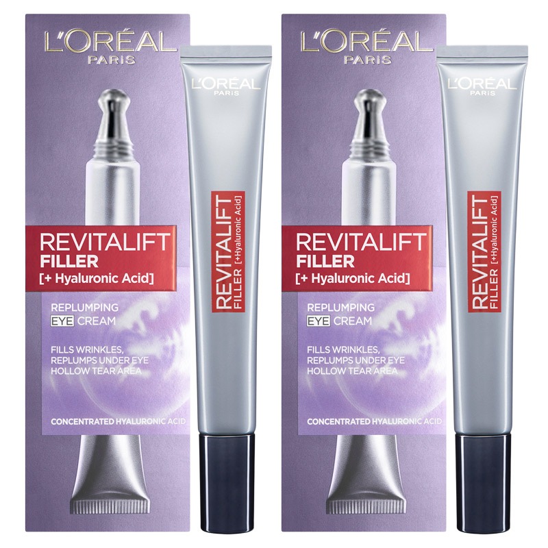 L'Oreal Paris DOUBLE Revitalift Filler Replumping Anti-Ageing Eye Cream, Formulated For Eye-Area, Moisturiser Targets Deep Wrinkles & Replumps Under-Eye Area, Formulated With Hyaluronic Acid,