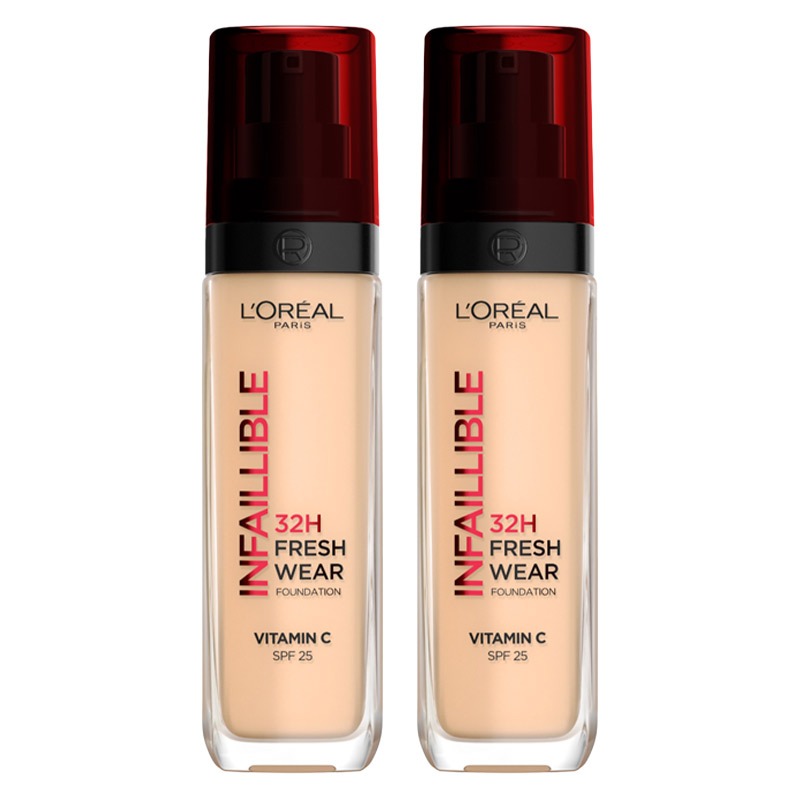 L'Oreal Paris DOUBLE Infallible 32H Fresh Wear Foundation, Full-Coverage, Longwear, Weightless Smooth Finish, Water-Proof And Transfer-Proof, With Vitamin C + Spf 25, 100 Linen