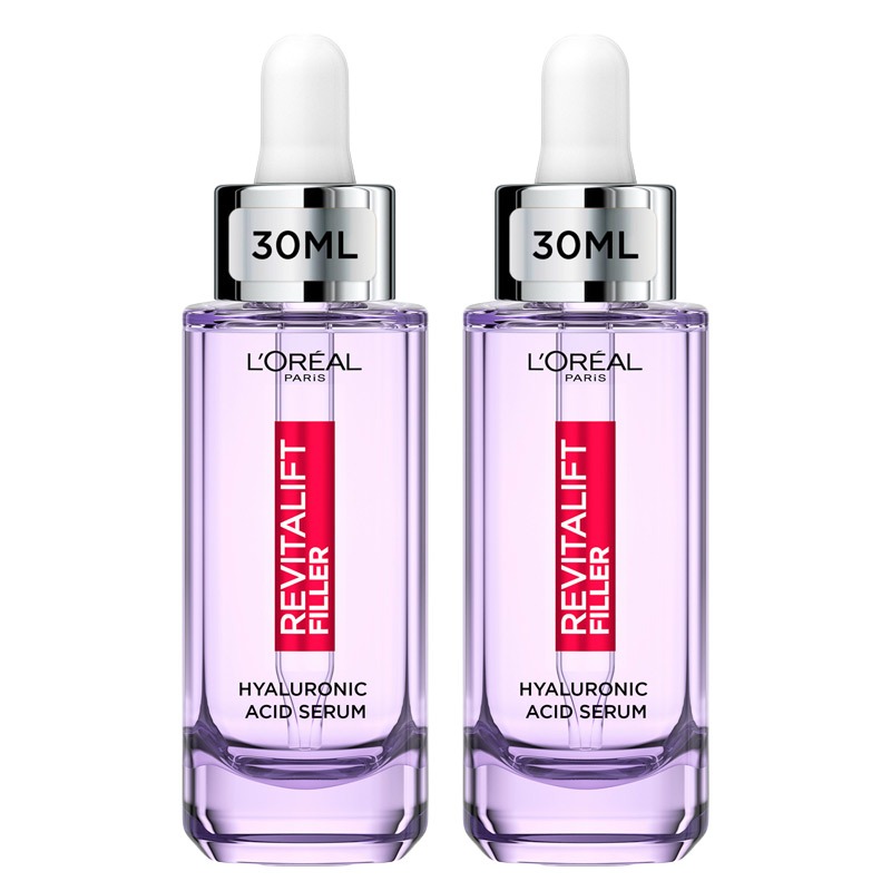 L'Oreal Paris DOUBLE Revitalift Filler Hyaluronic Acid Serum [1.5% Pure Concentrated Micro-Epidermic Hyaluronic Acid], Dropper Serum, Intensely Hydrates & Replumps, Visibly Reduces Fine Lines