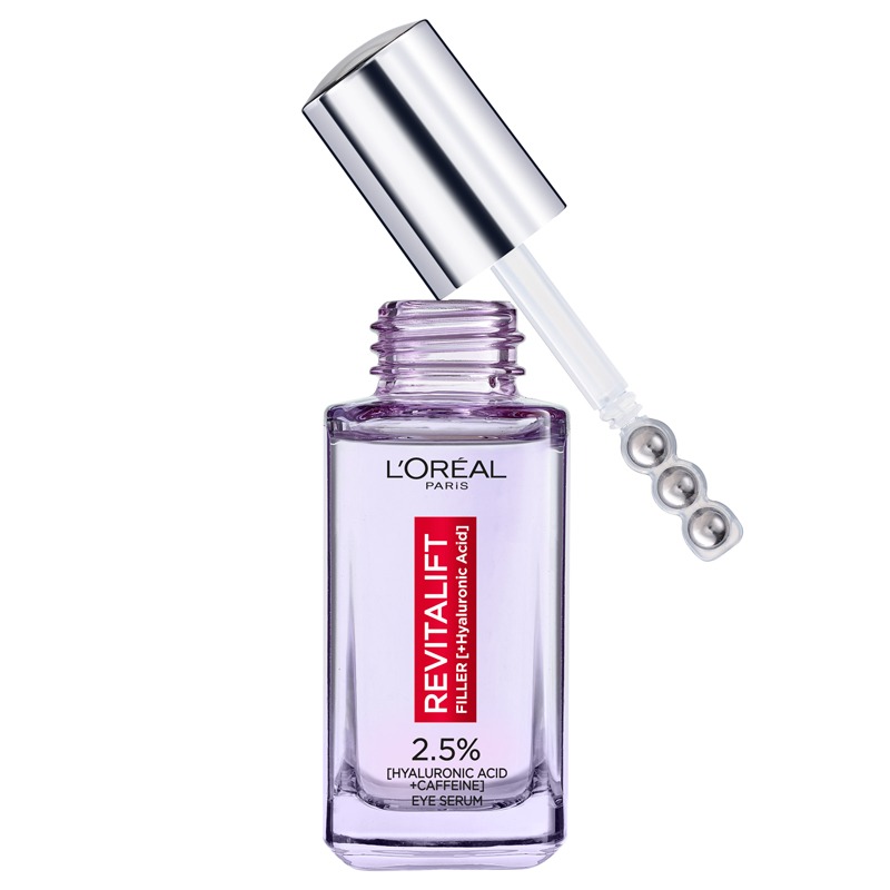 L'Oreal Paris Revitalift Hyaluronic Acid Eye Serum, 2.5% Hyaluronic Acid And Caffeine, Cooling Triple Bead Applicator, Visibly Replumps, Brightens And De-Puffs Eyes, Validated By Dermatologis