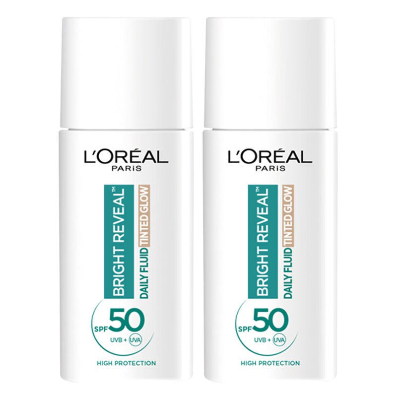 L'Oreal Paris DOUBLE Bright Reveal Uv Fluid Tinted Glow - Pearl - Spf 50+ For Face, 3% Niacinamide And Uvb + Uva Protection, Protects, Prevents And Corrects Dark Spots, Sunspots And Age Spots