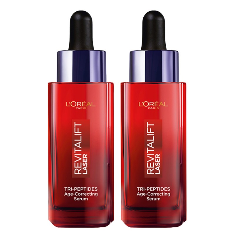 L'Oreal Paris DOUBLE Revitalift Laser Tri-Peptides Age-Correcting Serum, Visibly Reduces Appearance Of Wrinkles, Plumps And Evens Skin Tone, Formulated With Peptides, Hyaluronic Acid, And Vit