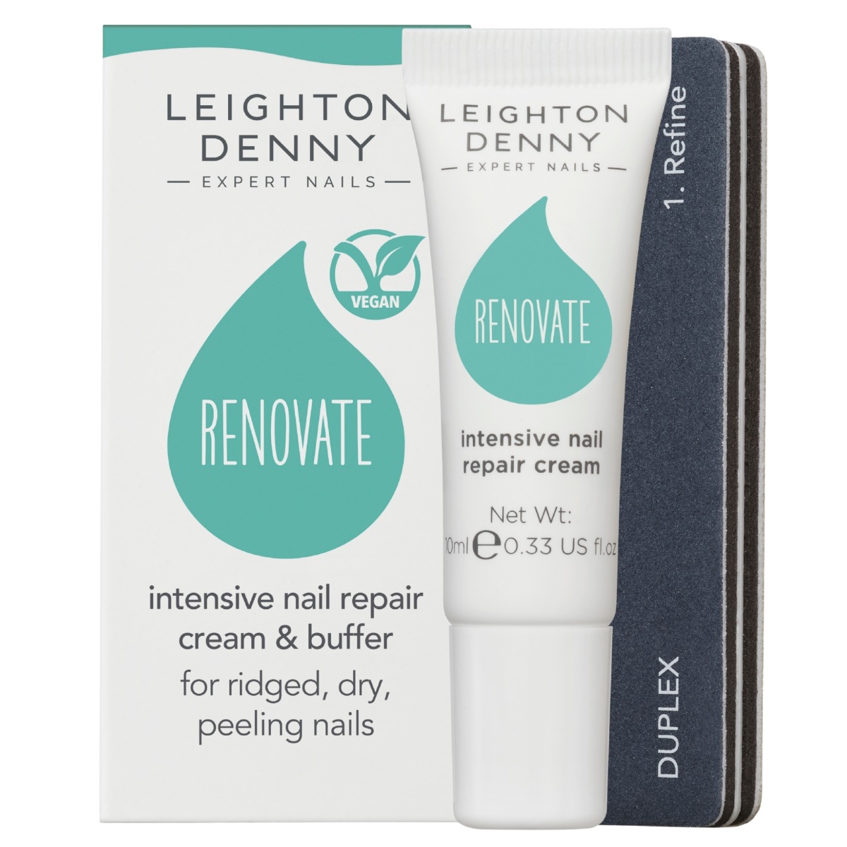 Leighton Denny Renovate Nail Repair Cream 10ml & Buffer for Ridged, Flaky Nails