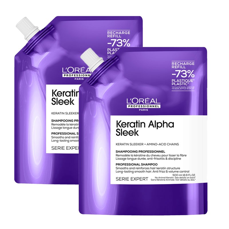 L'Oréal Professionnel DOUBLE Keratin Alpha Sleek Shampoo Anti-frizz & Smoothing Refill Pack 500ml