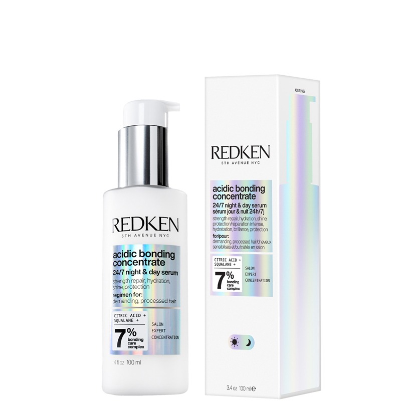 Redken Acidic Bonding Concentrate 24/7 Night and Day Hair Serum, Bond Repair for Damaged Hair, Lightweight Leave-In Serum 100m