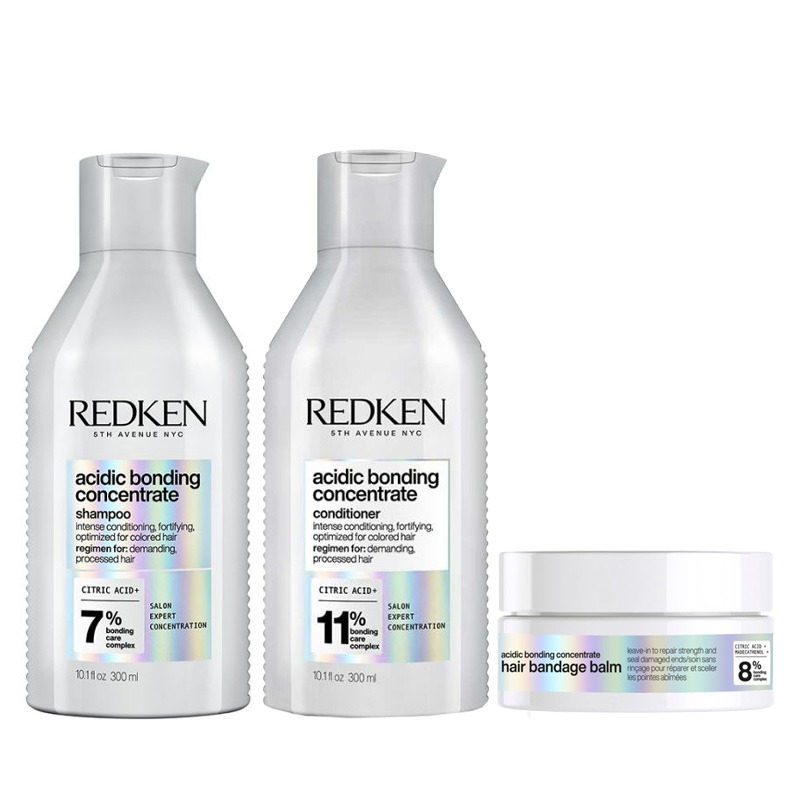 Redken Acidic Bonding Concentrate Shampoo 300ml, Acidic Bonding Conditioner 300ml & Acidic Bonding Concentrate Hair Bandage Balm 75