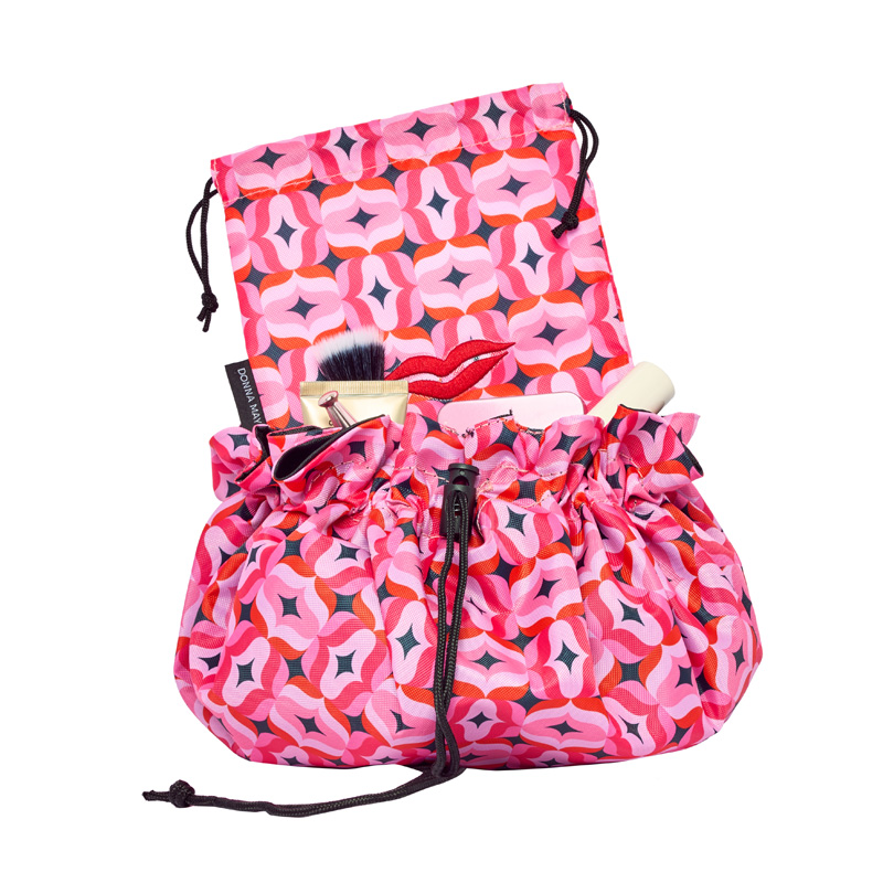 Donna May London Lay Flat Washable Makeup Bag Red & Pink Geometric