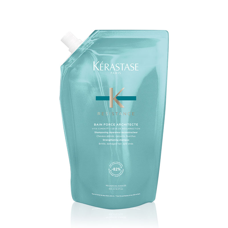 Kérastase Resistance Bain Force Architecte Shampoo Refill Pouch 500ml | Damaged Hair Repair | Strengthening Formula | Split End Care | Pro-Keratin | Hair Wash