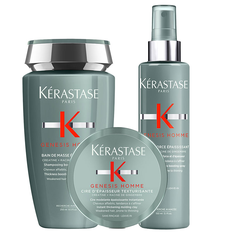 Kérastase Genesis Homme Thickness Boosting Shampoo 250ml, Thickness Boosting Spray 150ml & Molding Clay 75ml