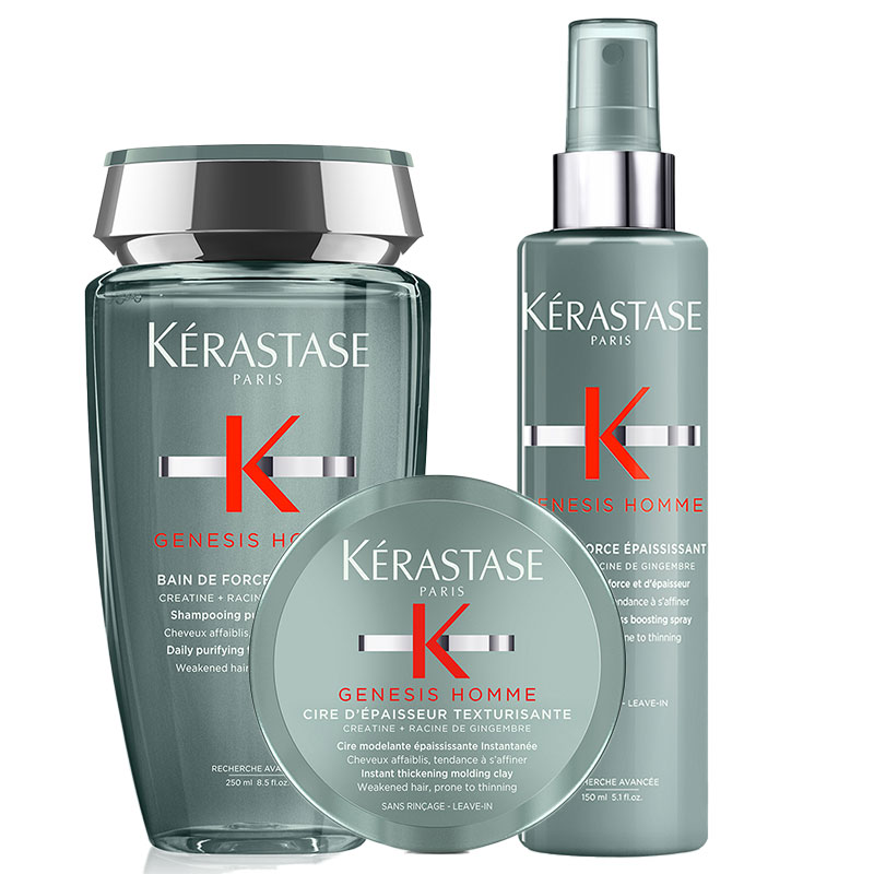 Kérastase Gensis Homme Daily Purifying Shampoo 250ml, Thickness Boosting Spray 150ml & Molding Clay 75ml