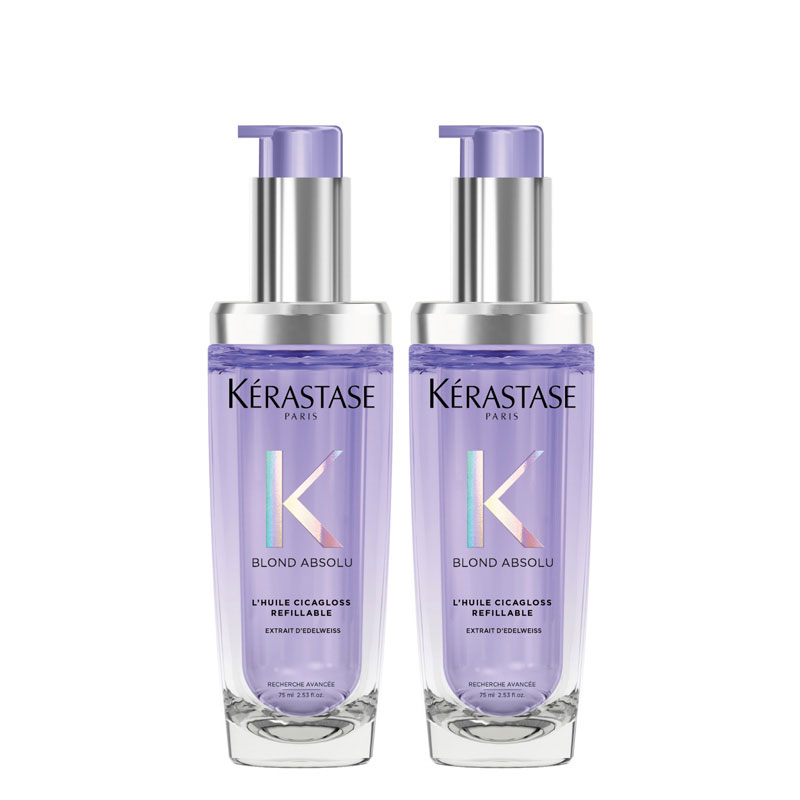Kerastase DOUBLE Blond Absolu Hair Oil Huile Cicagloss Refillable Bottle, for Blonde or Lightened Hair with Hyaluronic Acid 75ml